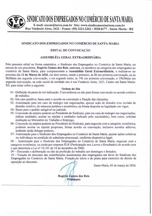 EDITAL DE CONVOCAÇÃO DA ASSEMBLEIA GERAL EXTRAORDINÁRIA 