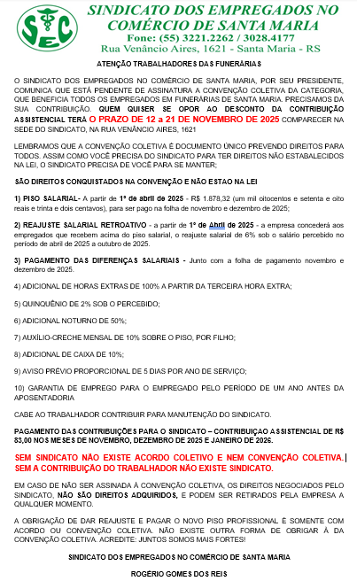 Comunicado AOS TRABALHADORES(AS) DAS FUNERÁRIAS