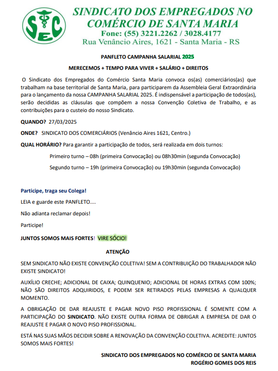ASSEMBLEIA GERAL, PARTICIPE!  27/03 