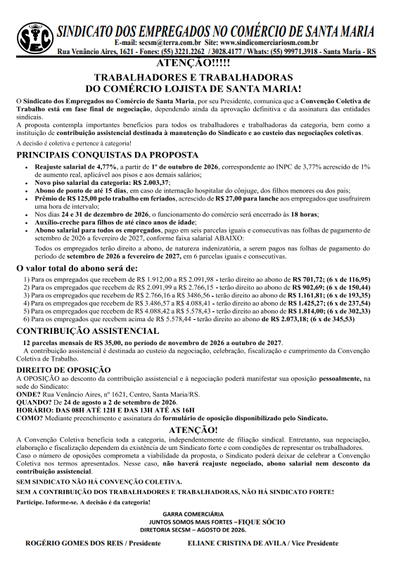 COMUNICADO IMPORTANTE PARA TRABALHADORES(AS) LOJISTAS